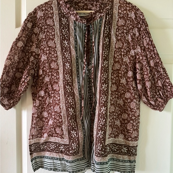 🌺👚Free People Border Batik Buttondown Top Blouse – S 8 10 2025 Trendy - Picture 12 of 14